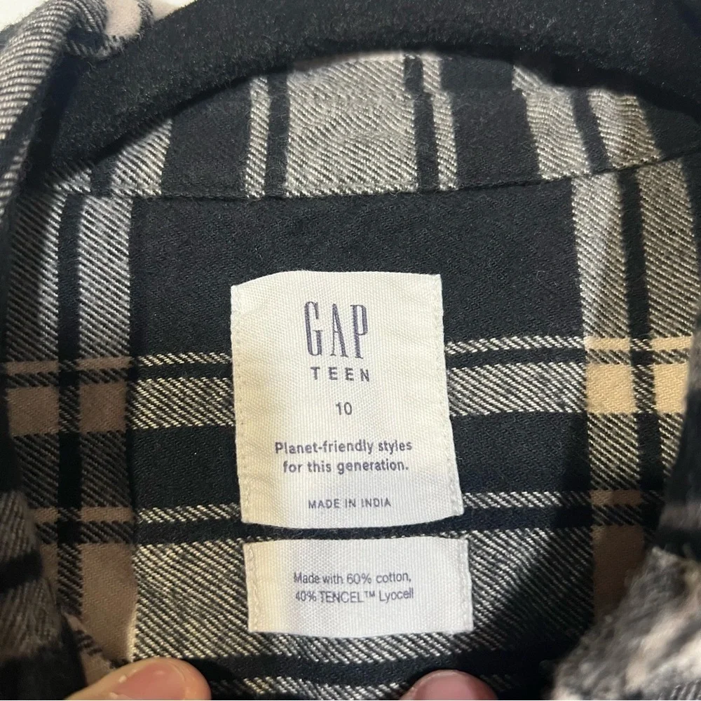 GAP Girls Flannel Shirt Black and White Plaid Size 10